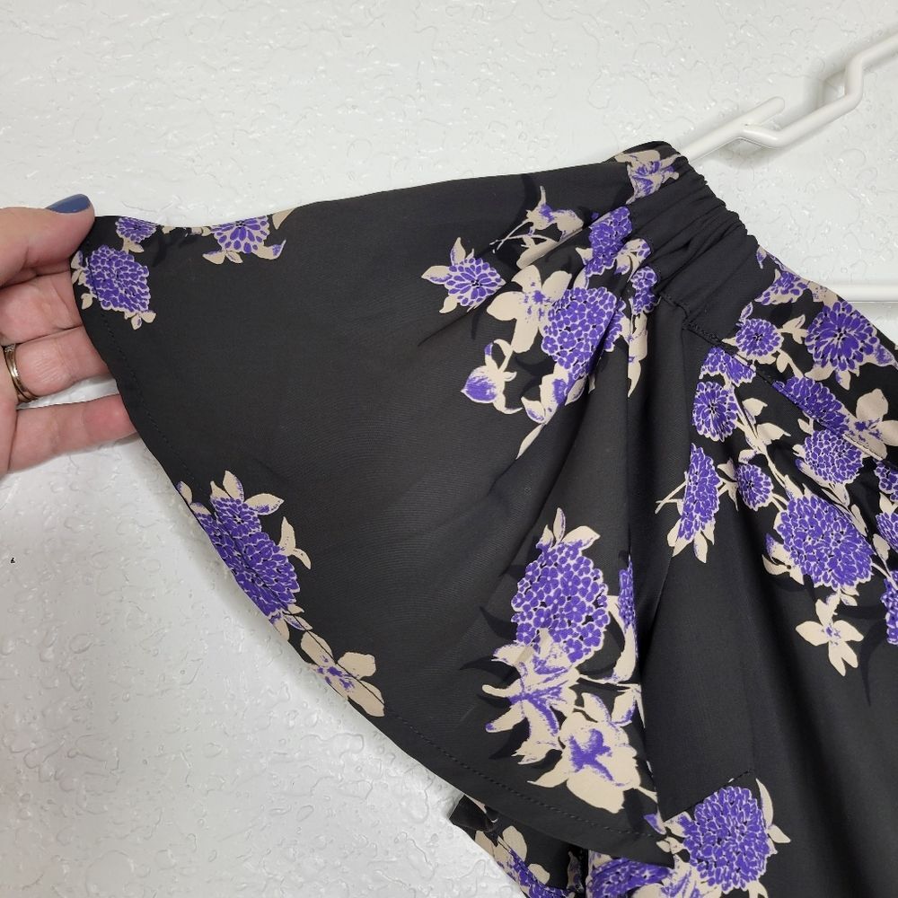 19 Cooper Size Large Purple Black Floral Off the Shoulder Shift Mini Dress - Picture 7 of 7
